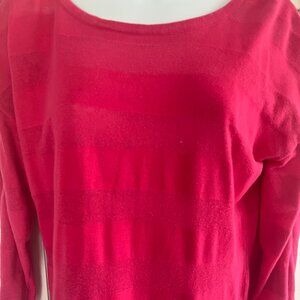 Liz Claiborne Fushia Cotton Pullover, 3/4 Sleeves, Striped Look ,Size L